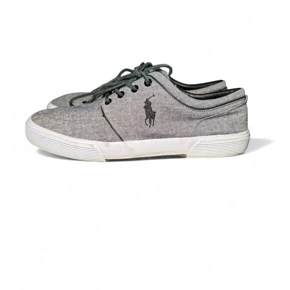 Polo Ralph Lauren Faxon Low in gray chambray canvas pony Sz 10.5D - Picture 2 of 8